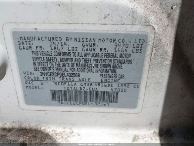 3N1CE2CP0EL432569 Nissan Versa Note Sv