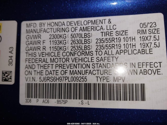 5J6RS6H97PL009255 Honda Cr-v Hybrid Sport Touring