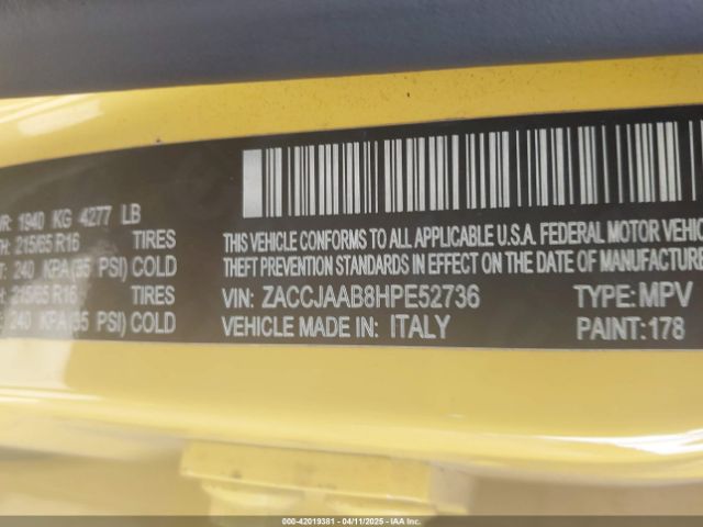 ZACCJAAB8HPE52736 Jeep Renegade Sport Fwd