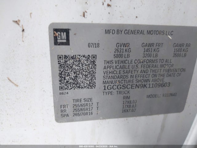 1GCGSCEN9K1109603 Chevrolet Colorado Lt