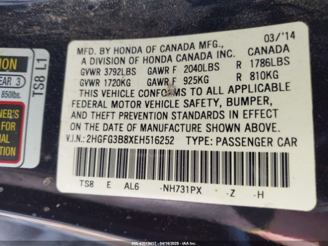 2HGFG3B8XEH516252 Honda CIVIC EX
