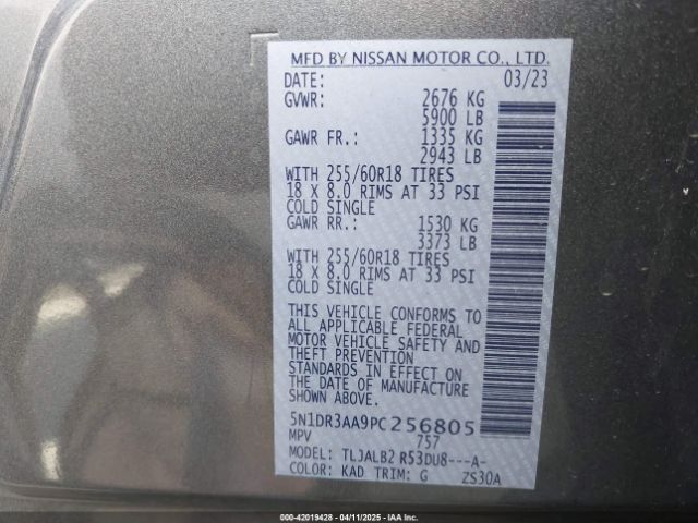 5N1DR3AA9PC256805 Nissan Pathfinder S Fwd