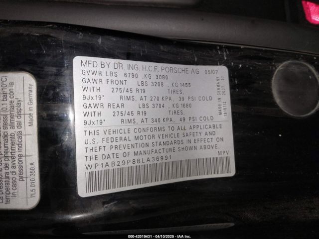 2008 PORSCHE CAYENNE WP1AB29P88LA36991 Photo 8