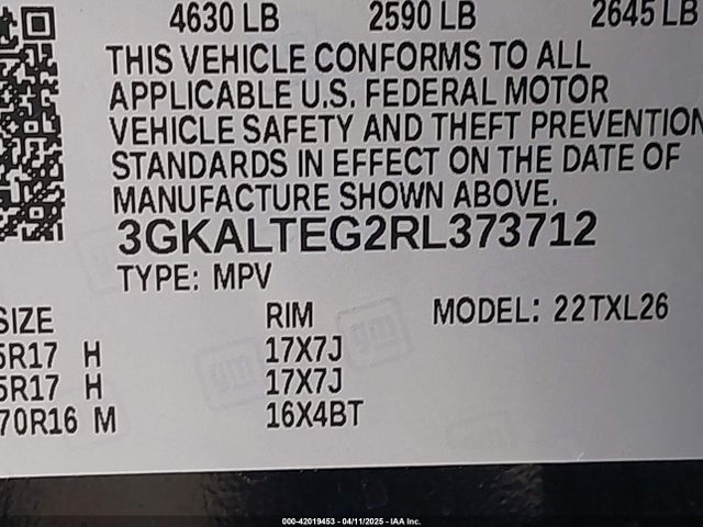 3GKALTEG2RL373712 GMC Terrain Sle
