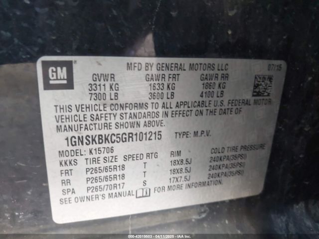 1GNSKBKC5GR101215 Chevrolet Tahoe Lt