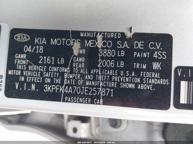 3KPFK4A70JE257871 KIA FORTE LX