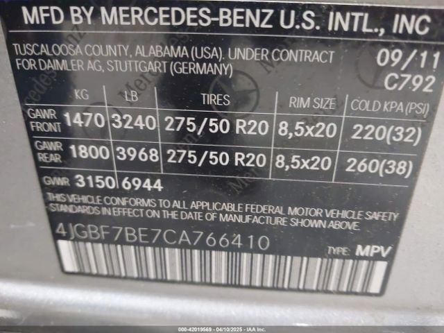2012 MERCEDES-BENZ GL 450 4JGBF7BE7CA766410 Photo 8