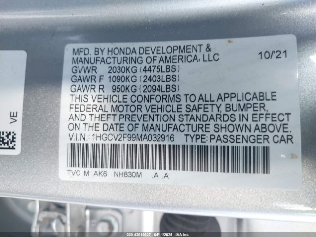1HGCV2F99MA032916 Honda Accord Touring
