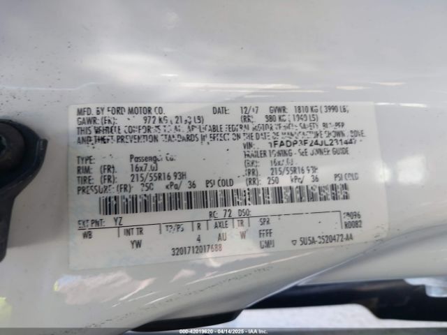 1FADP3F24JL231447 Ford FOCUS SE