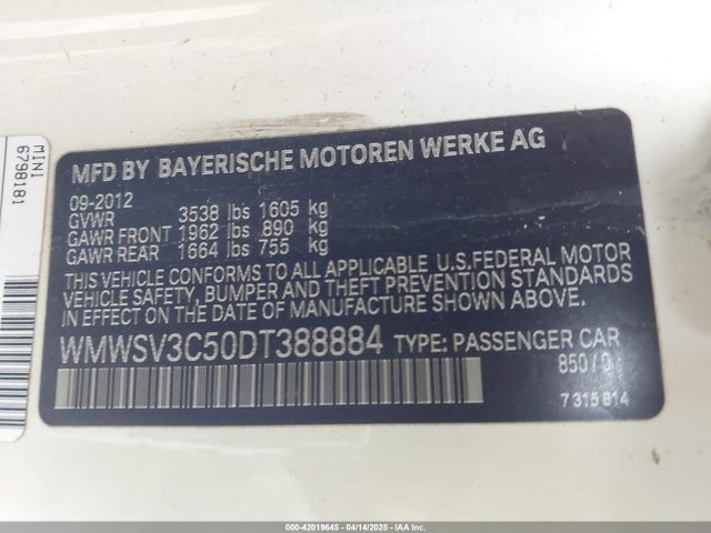 2013 MINI HARDTOP WMWSV3C50DT388884 Photo 8