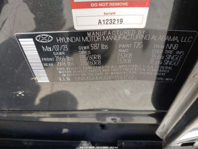 5NMS64AJ2PH561722 Hyundai Santa Fe Xrt