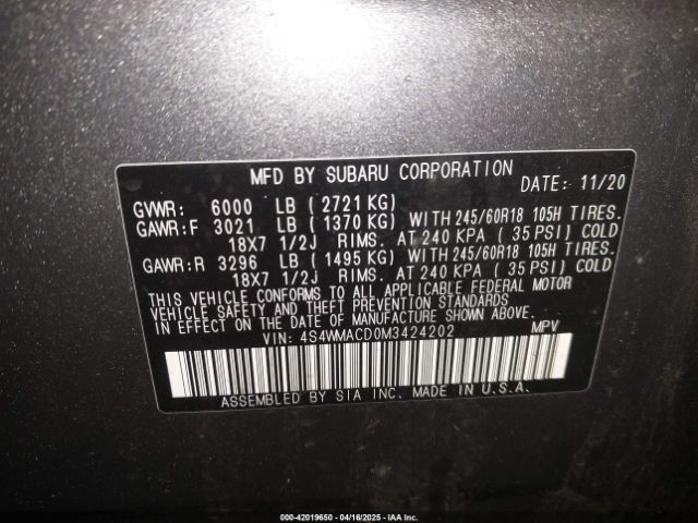 4S4WMACD0M3424202 Subaru Ascent Premium