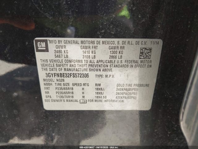 3GYFNBE32FS572306 Cadillac Srx Luxury Collection