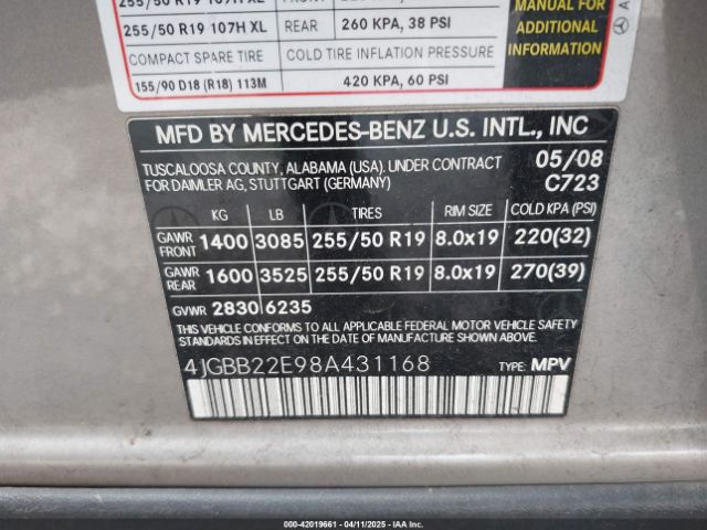 2008 MERCEDES-BENZ ML 320 CDI 4JGBB22E98A431168 Photo 8