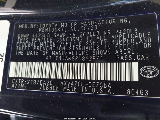 4T1T11AK9RU842871 Toyota CAMRY SE