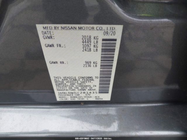 1N4BL4DW3LC281435 Nissan Altima Sv Intelligent Awd
