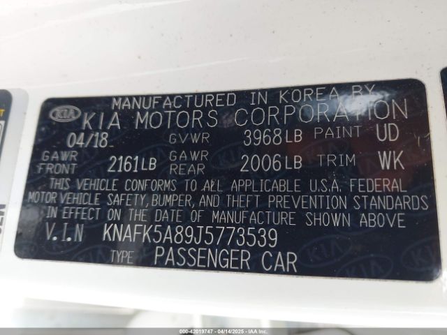 KNAFK5A89J5773539 KIA FORTE LX