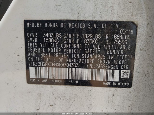 3HGGK5H4XKM704303 Honda FIT LX