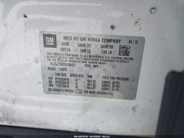 KL7CJTSB2FB186421 Chevrolet TRAX LTZ