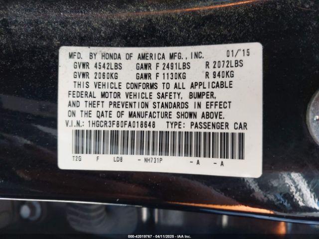1HGCR3F80FA018648 Honda Accord Ex-l V-6