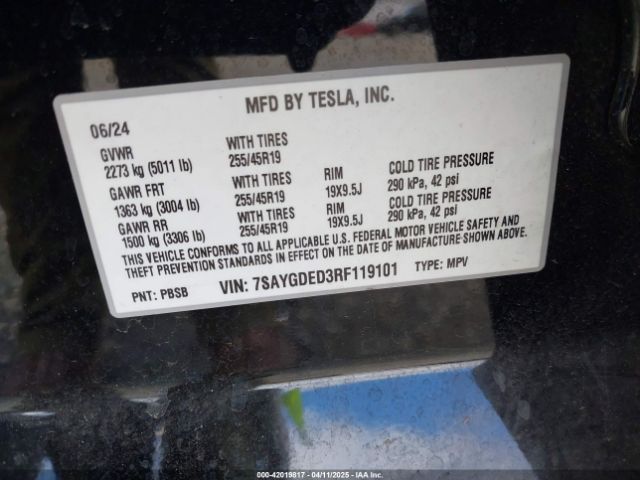 7SAYGDED3RF119101 Tesla Model Y Long Range Dual Motor All-wheel Drive/rwd