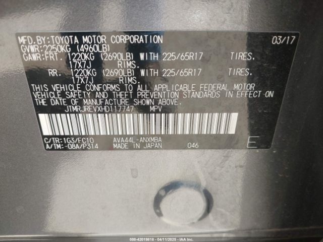 JTMRJREVXHD117747 Toyota Rav4 Hybrid Xle