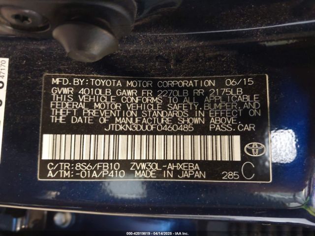 JTDKN3DU0F0460485 Toyota Prius Three