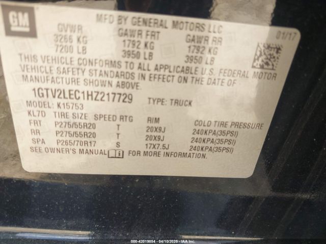 1GTV2LEC1HZ217729 GMC SIERRA 1500