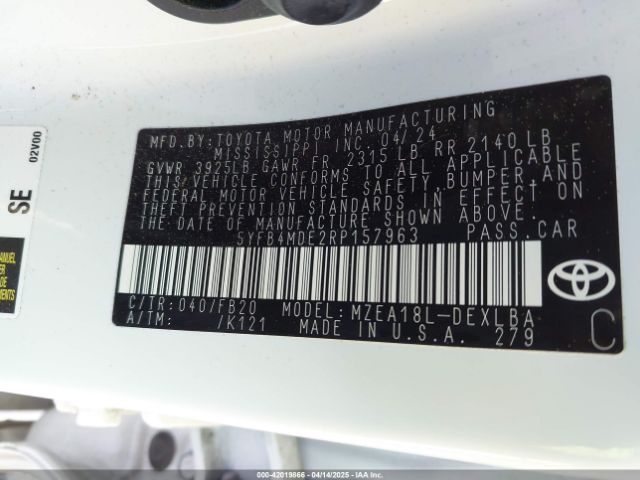 5YFB4MDE2RP157963 Toyota COROLLA LE