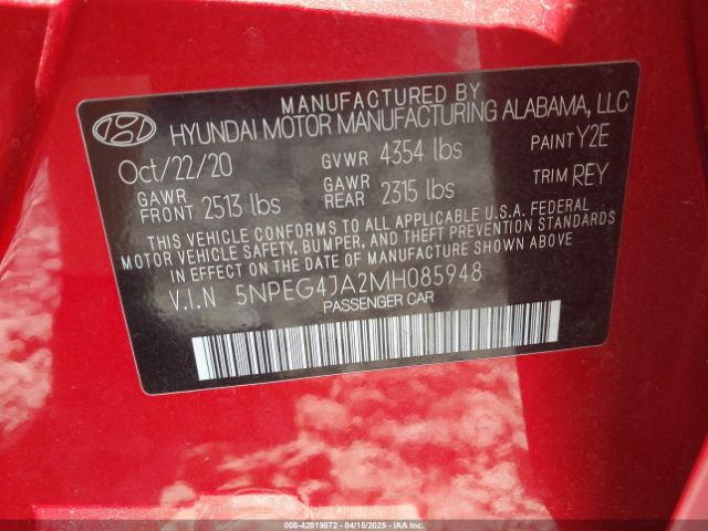 2021 HYUNDAI SONATA 5NPEG4JA2MH085948 Photo 8