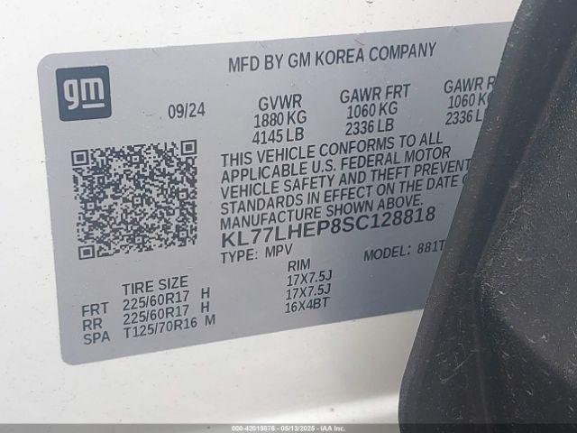 KL77LHEP8SC128818 Chevrolet Trax Fwd Lt