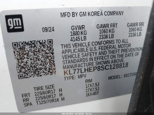 KL77LHEP8SC128818 Chevrolet Trax Fwd Lt