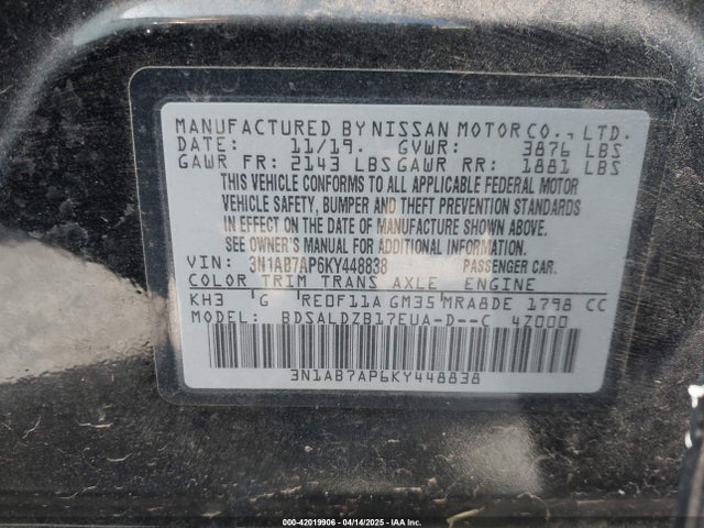 Nissan SENTRA SV 2019 3N1AB7AP6KY448838 Image 9