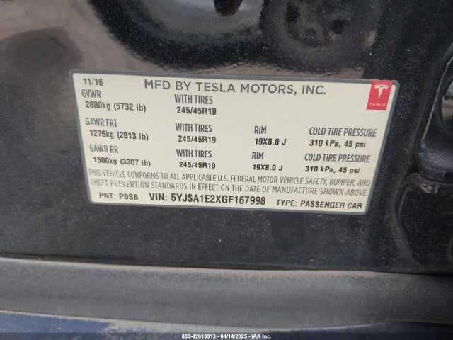2016 TESLA MODEL S 5YJSA1E2XGF167998 Photo 8