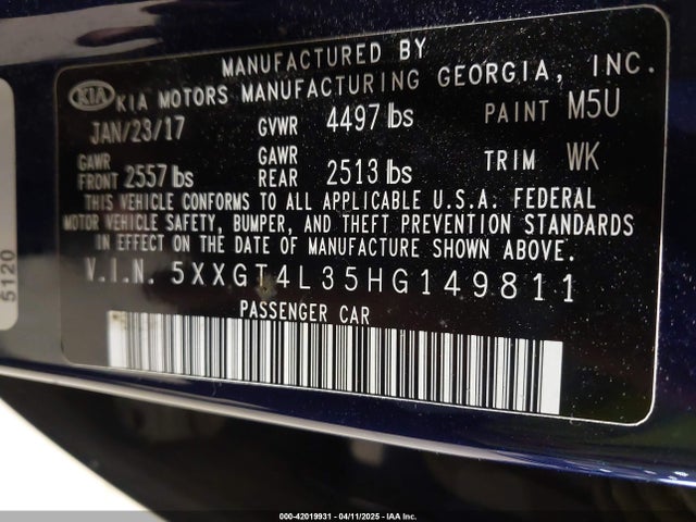 5XXGT4L35HG149811 KIA Optima Lx