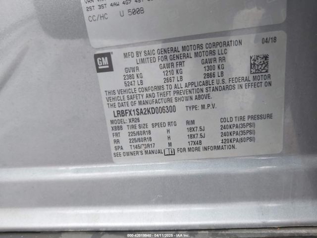 LRBFX1SA2KD006300 Buick Envision Awd Preferred