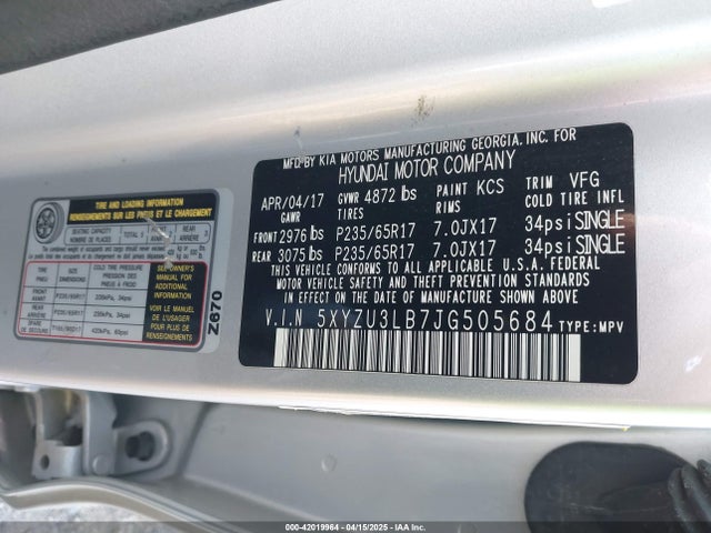 5XYZU3LB7JG505684 Hyundai Santa Fe Sport 2.4l