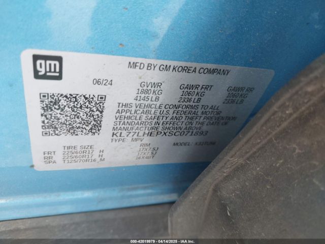 KL77LHEPXSC071893 Chevrolet Trax Fwd Lt
