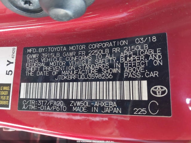 Toyota Prius Two 2018 JTDKBRFU0J3598236 Image 25
