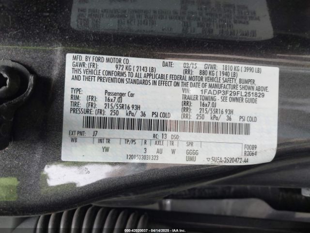 1FADP3F29FL251829 Ford FOCUS SE