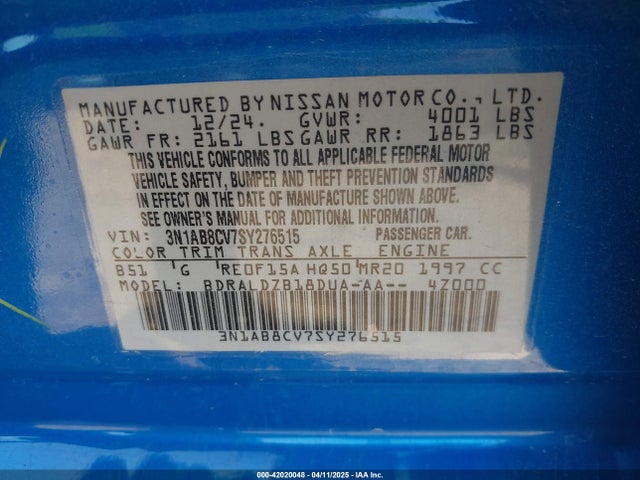 3N1AB8CV7SY276515 Nissan SENTRA SV