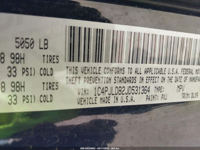 1C4PJLDB2JD531364 Jeep Cherokee Limited Fwd