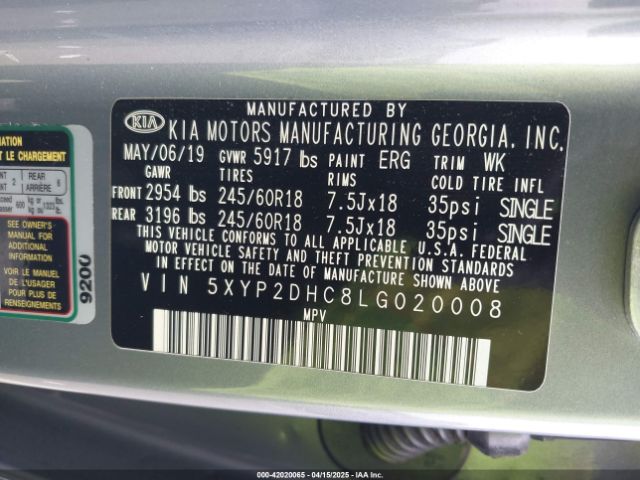 5XYP2DHC8LG020008 KIA Telluride Lx