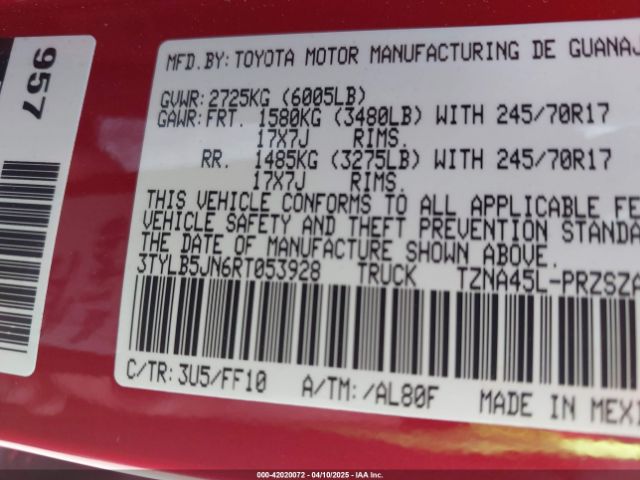 3TYLB5JN6RT053928 Toyota Tacoma Sr5 4wd