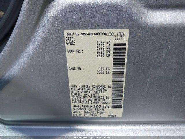 1N4BL4BV0NN302100 Nissan Altima S Fwd