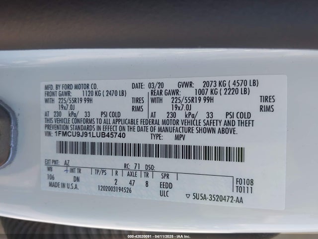 1FMCU9J91LUB45740 Ford Escape Titanium
