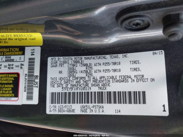 5TFEY5F1XFX185119 Toyota Tundra Sr5 5.7l V8