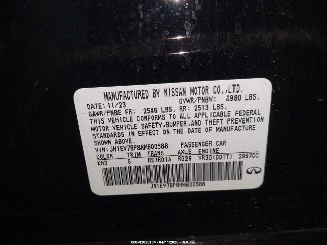 JN1EV7BP8RM600588 Infiniti Q50 LUXE