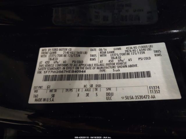1FT7W2B67HEB40944 Ford F-250 Lariat