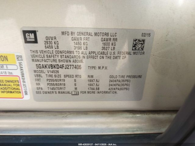5GAKVBKD4FJ277406 Buick Enclave Leather